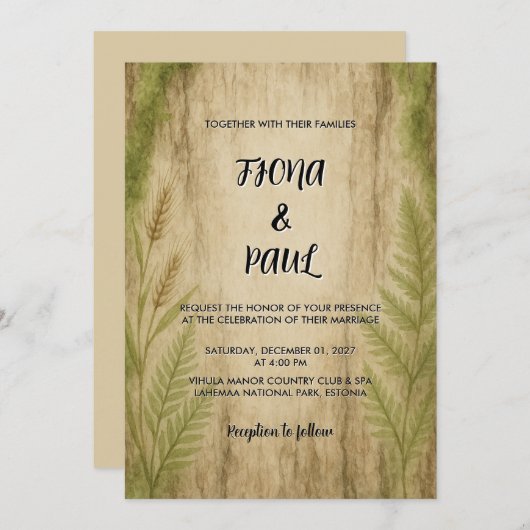 Faire-part de mariage rustique de la forêt de l'éc (Devant / Derrière)