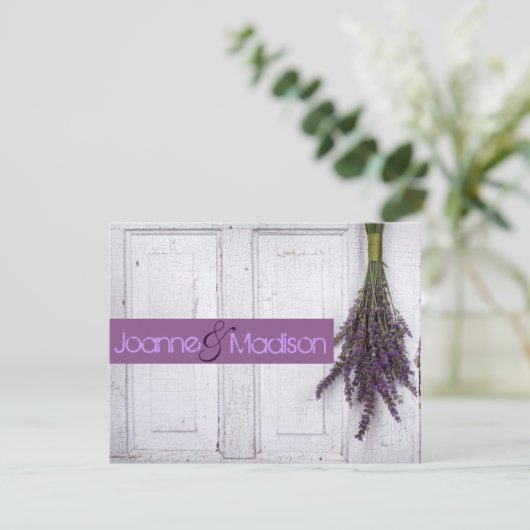 faire-part de mariage rustique de lavande (Debout devant)