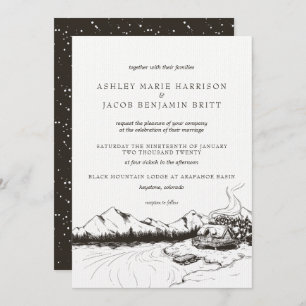 Faire-part de mariage rustique de montagne d'hiver