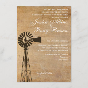 Faire-part de mariage rustique de moulin à vent de