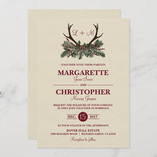 Faire-part de mariage rustique de pin de vacances (Devant / Derrière)