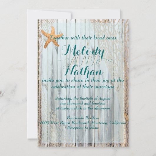 Faire-part de mariage Rustique de poisson-Starfish (Dos)