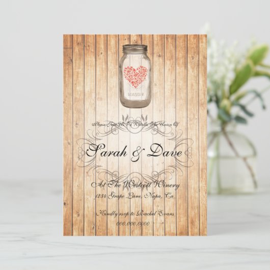 Faire-part de mariage rustique de pot de maçon (Debout devant)