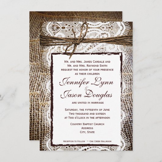 Faire-part de mariage rustique de regard de (Devant / Derrière)