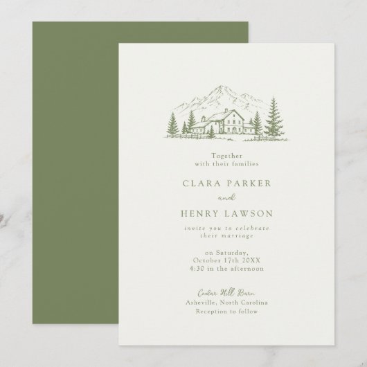 Faire-part de mariage rustique de Sage Mountain (Devant / Derrière)