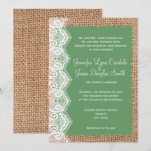 Faire-part de mariage rustique de sauge de (Devant / Derrière)