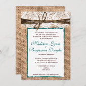 Faire-part de mariage rustique de Teal de dentelle (Devant / Derrière)