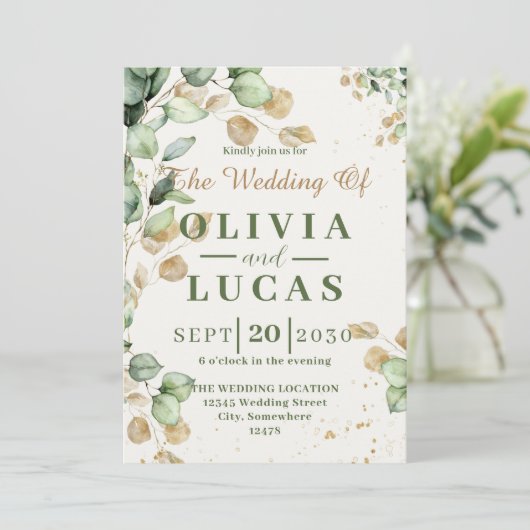 Faire-part de mariage rustique de verdure eucalypt (Debout devant)