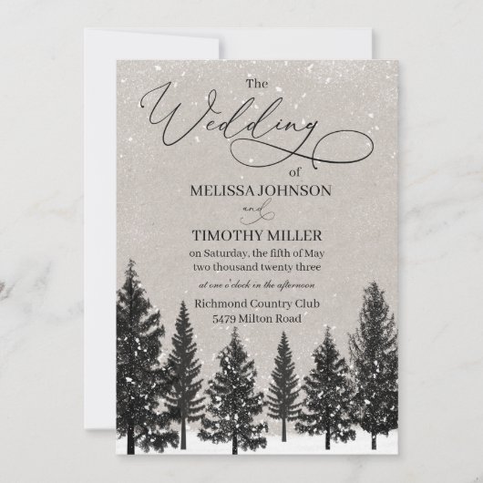 Faire-part de mariage rustique des forêts d'hiver (Devant)