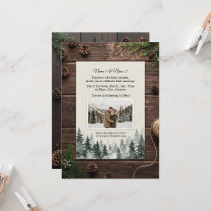 Faire-part de mariage rustique d'hiver avec photo