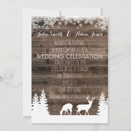 Faire-Part de Mariage Rustique d'Hiver - Cerf (Devant)
