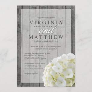 FAIRE-PART DE MARIAGE RUSTIQUE D'HYDRANGES BLANCS