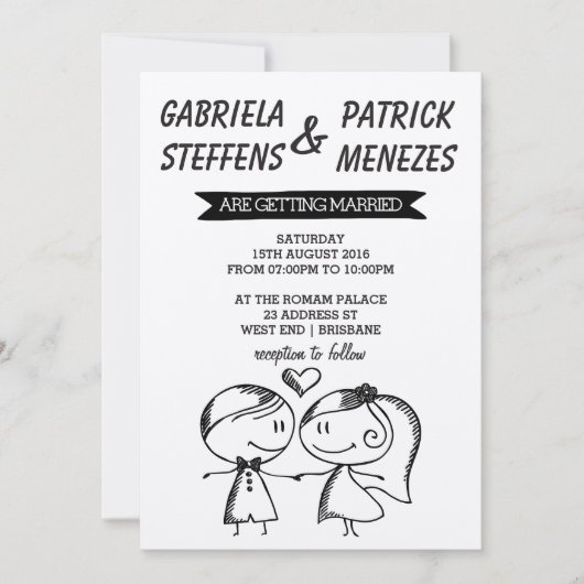 Faire-part de mariage rustique Doodle Couple (Devant)