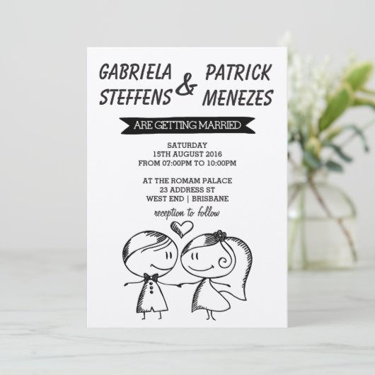 Faire-part de mariage rustique Doodle Couple (Debout devant)