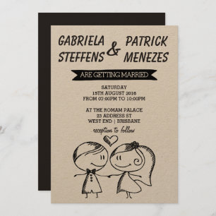 Faire-part de mariage rustique Doodle Couple