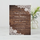 Faire-part de mariage rustique en bois avec dentel (Debout devant)