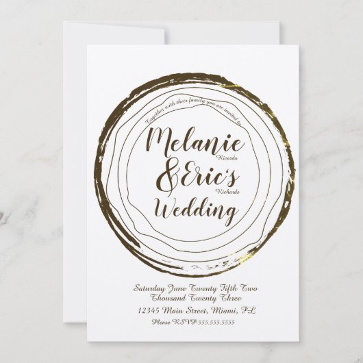 Faire-part de mariage rustique en bois avec écritu (Devant)