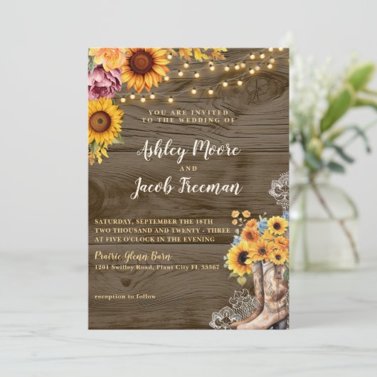 Faire-part de mariage rustique en bois de grange d (Debout devant)