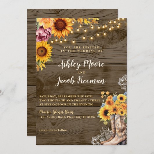 Faire-part de mariage rustique en bois de grange d (Devant / Derrière)