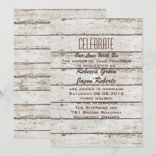 faire-part de mariage rustique en bois de grange v (Devant / Derrière)
