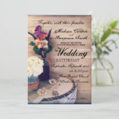 Faire-part de mariage rustique en bois et fleurs (Debout devant)