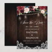 Faire-Part de Mariage Rustique en Bois Fleur Jar (Devant / Derrière)