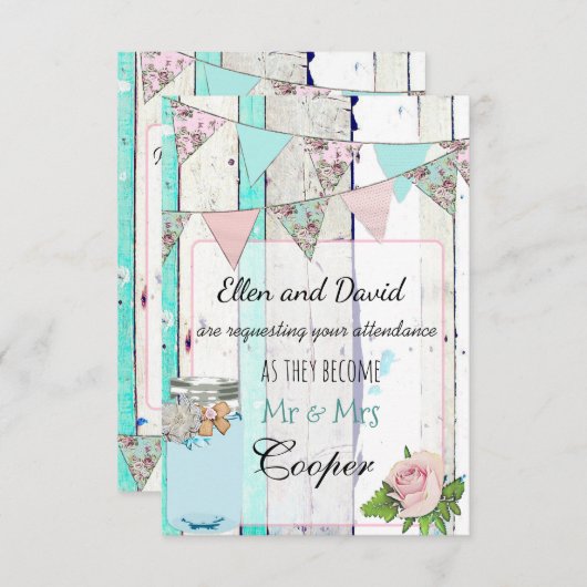 Faire-part de mariage rustique en bois Mason Jar S (Devant / Derrière)