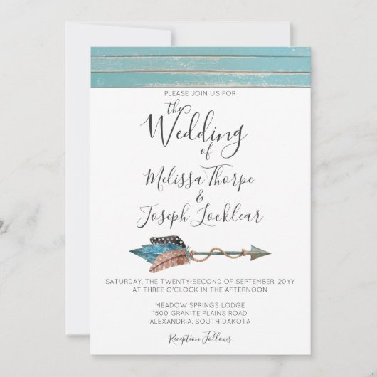 Faire-part de mariage Rustique en bois turquoise (Devant)
