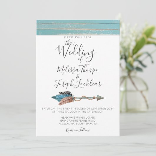 Faire-part de mariage Rustique en bois turquoise (Debout devant)