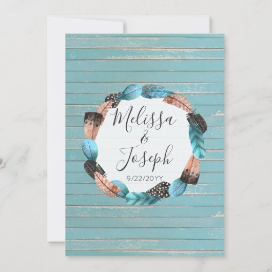 Faire-part de mariage Rustique en bois turquoise (Dos)