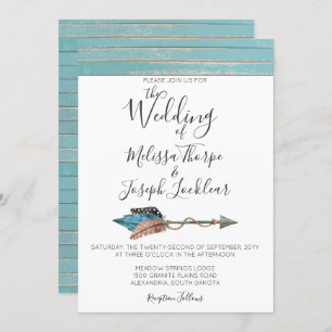 Faire-part de mariage Rustique en bois turquoise