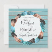 Faire-part de mariage Rustique en bois turquoise (Devant)