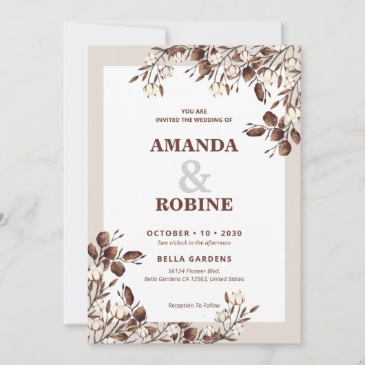 Faire-part de mariage rustique en coton (Devant)