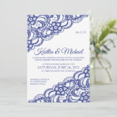Faire-part de mariage rustique en dentelle - Bleu (Debout devant)