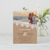 Faire-part de mariage rustique en dentelle de toil (Debout devant)