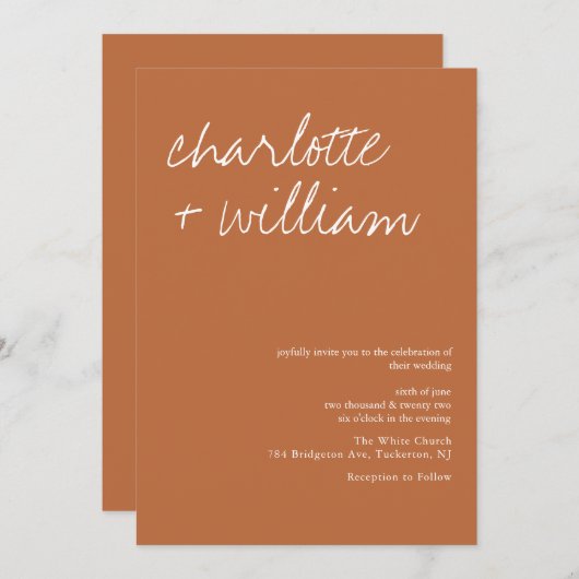 Faire-part de mariage rustique en terre cuite de B (Devant / Derrière)