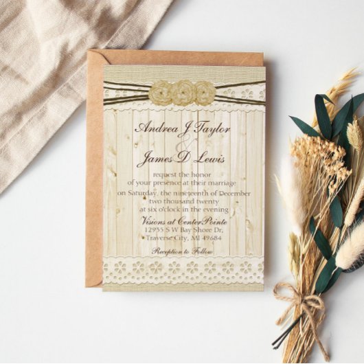 Faire-part de mariage rustique en toile de jute