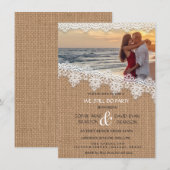 Faire-part de mariage rustique en toile de jute et (Devant / Derrière)