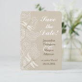 Faire-part de mariage rustique en toile de jute et (Debout devant)