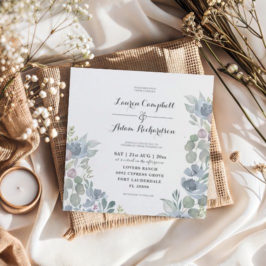 Faire-part de mariage Rustique Eucalyptus Bleu Pou