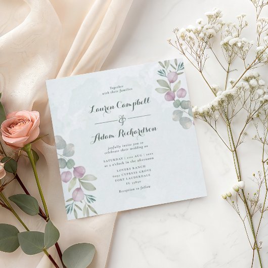 Faire-part de mariage rustique Eucalyptus Sage Ver