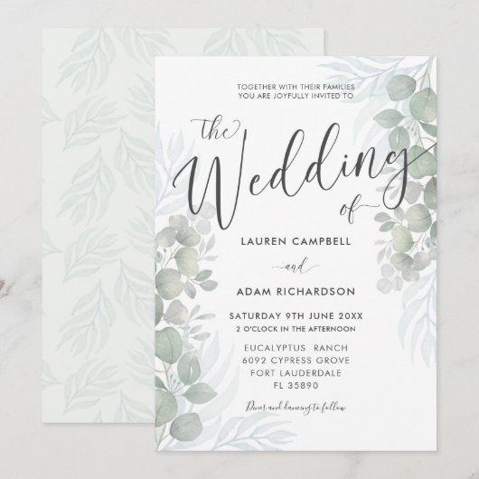 Faire-part de mariage Rustique Eucalyptus Vert Sau (Devant / Derrière)