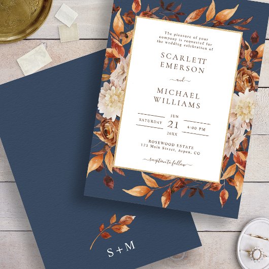 Faire-Part de Mariage Rustique Feuilles d'Automne