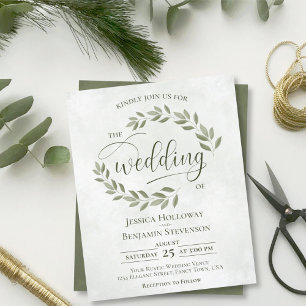 Faire-part de mariage Rustique Feuilles Sauge Vert