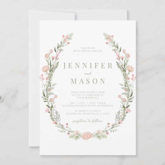 Faire-part de mariage rustique fleur sauvage rose  (Devant)