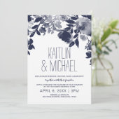 Faire-part de mariage rustique floral (bleu marine (Debout devant)