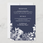 Faire-part de mariage rustique floral (bleu marine (Dos)