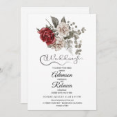 Faire-part de mariage rustique floral bordeaux élé (Devant / Derrière)