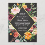 Faire-part de mariage Rustique Floral Chalkboard<br><div class="desc">Parfait pour un mariage sur le thème des chutes, ce faire-part de mariage de tableau rustique est composé d'un mélange de fleurs d'aquarelle dans de jolies teintes automnales de bordeaux, d'orange, de saumon, de rose et de blanc aux accents de verdure. Une bordure en or entoure le cadre en forme...</div>