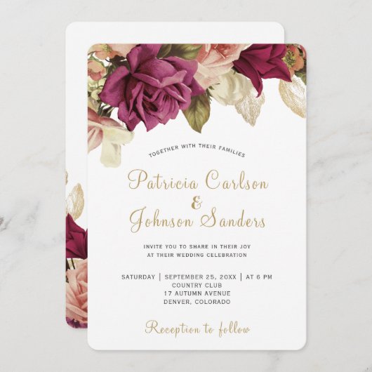 Faire-part de mariage rustique floral élégant (Devant / Derrière)